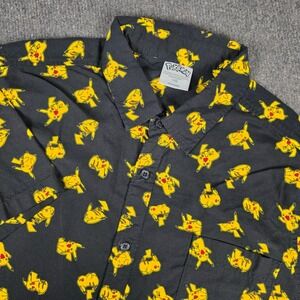 Pokemon Pikachu Button Down Shirt Mens Large All Over Print Rayon Blend